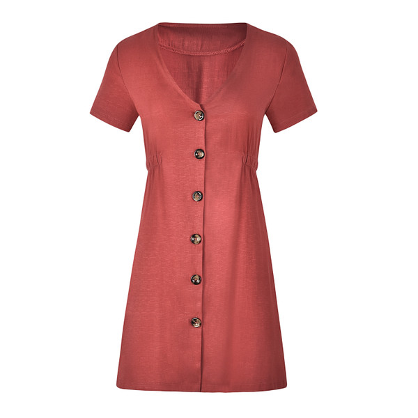 USA SIZE New women's solid color V-neck slim single-row button dress Q119-CJNSSYLY00402