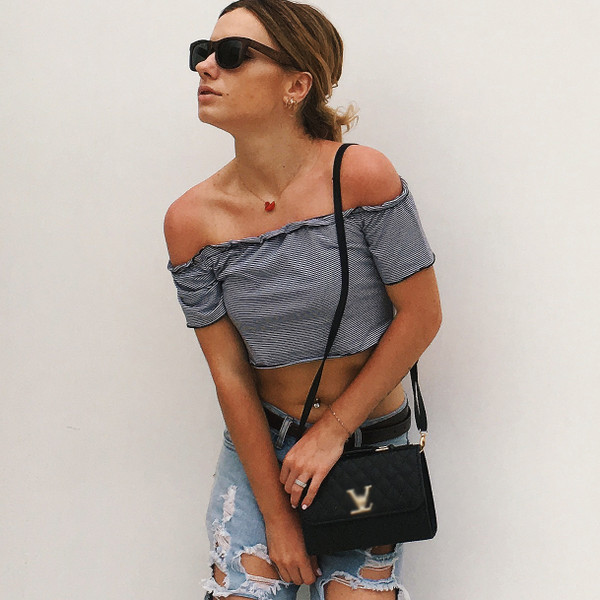 USA SIZE Sexy word collar off-shoulder striped short long-sleeved tube top T-shirt Q119-CJNSSYLY00400
