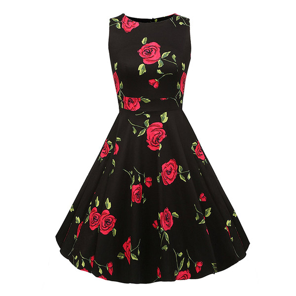 Style: 07, Size: S - Women's cotton round neck dress sleeveless print Hepburn retro skirt Q119-CJNSSYLY00332-07-S