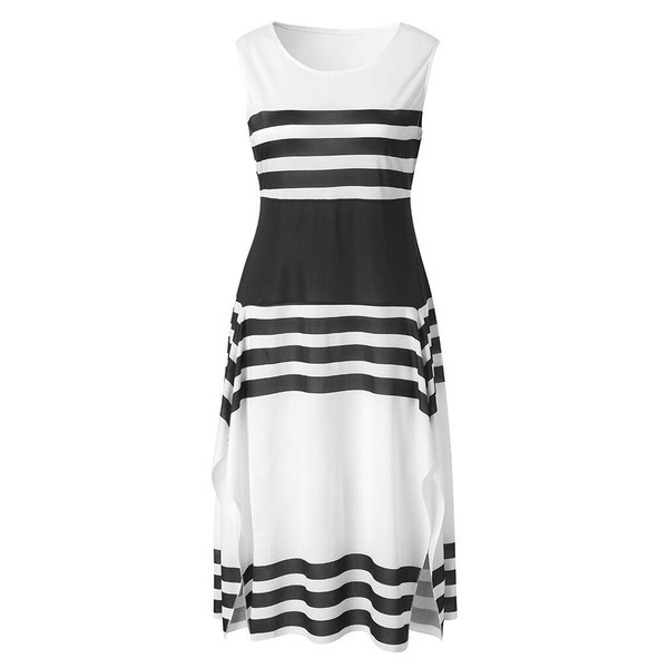 Round neck black and white strip positioning tailored sleeveless dress Q119-CJNSSYLY01444