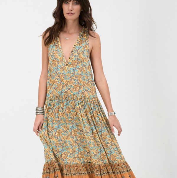 Vintage Print Sleeveless Fungus Collar Cotton Skirt Ladies Dress Q119-CJNSSYLY01831