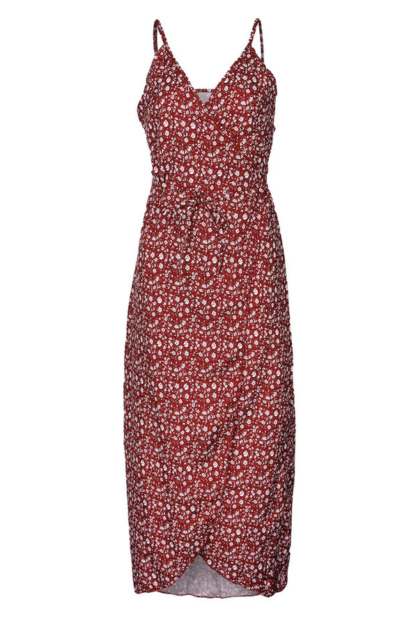 Color: gules, Size: L - Sling deep V-neck dress Q119-CJNSSYLY02073-gules-L