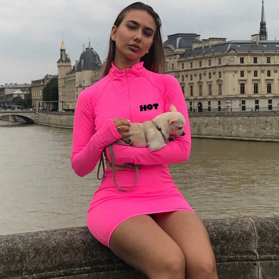 Sexy stand-up zip long sleeve dress Q119-CJNSSYLY02488