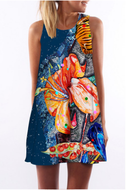 A digital print round neck dress Q119-CJNSSYLY00194