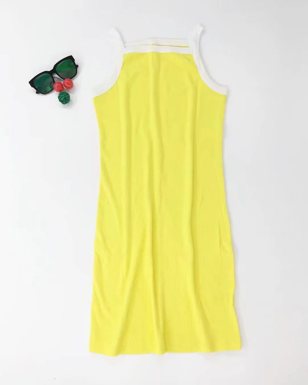 Color: yellow, Size: M - Sexy Contrast Bag Hip Skirt Sleeve Knit Dress Q119-CJNSSYLY01097-yellow-M