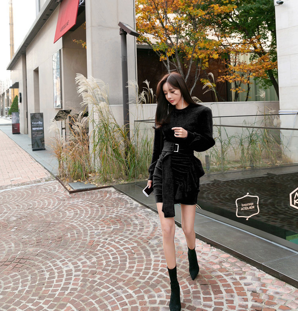 Ruffled pleated bag hip strap fashion dress knit bottom skirt Q119-CJNSSYLY01226