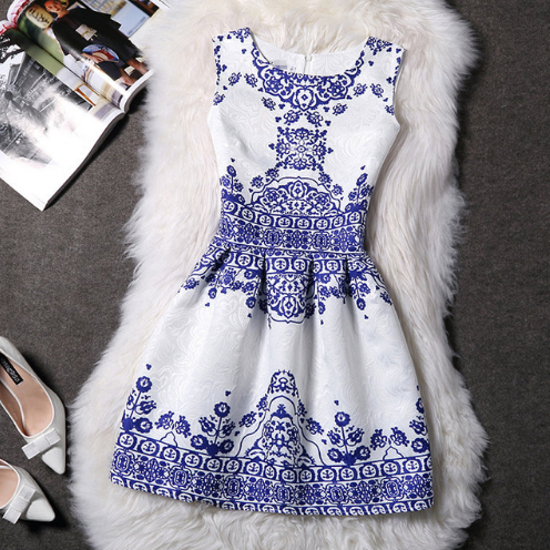 Autumn Winter Elegant Sexy Casual Floral Dress Vintage Sleveeless Party Dresses Q119-CJNSSYLY00879