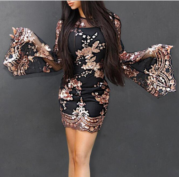 Sexy perspective beads, horn sleeves lined with two pieces of dress. Q119-CJNSSYLY00702