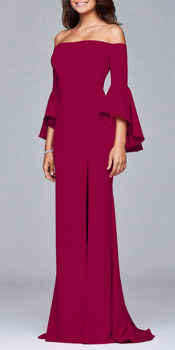 Solid Color Off Shoulder Split Evening Maxi Dress Q119-CJNSSYLY01773