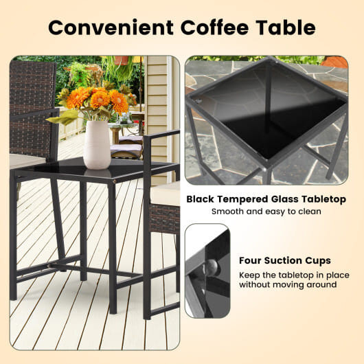 3 Pieces Modern Heavy Duty Patio Furniture Set with Coffee Table-Off White - Color: Off White D681-HW70646