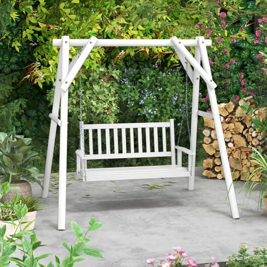 2-Person Wooden Outdoor Porch Swing with 500 lbs Weight Capacity-White - Color: White D681-NP11445WH
