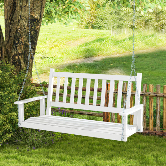 2-Person Wooden Outdoor Porch Swing with 500 lbs Weight Capacity-White - Color: White D681-NP11445WH