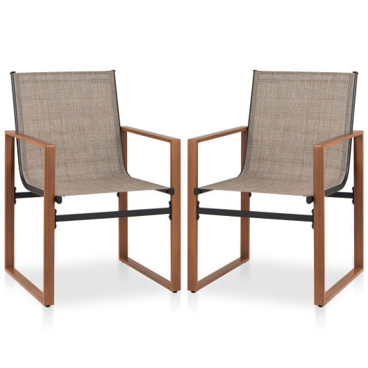 Outdoor Dining Chairs with Breathable Seat and Backrest Set of 2-Brown - Color: Brown D681-NP12148CF-2