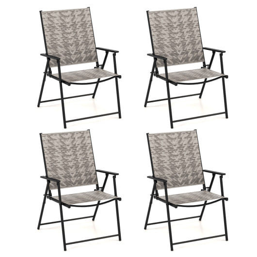 Set of 4 Patio Folding Chairs with Armrests and Portable Lawn Chairs for Garden Backyard-Gray - Col D681-NP11131GR-4