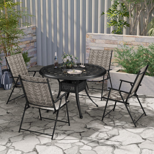 Set of 4 Patio Folding Chairs with Armrests and Portable Lawn Chairs for Garden Backyard-Gray - Col D681-NP11131GR-4