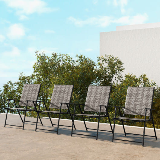 Set of 4 Patio Folding Chairs with Armrests and Portable Lawn Chairs for Garden Backyard-Gray - Col D681-NP11131GR-4
