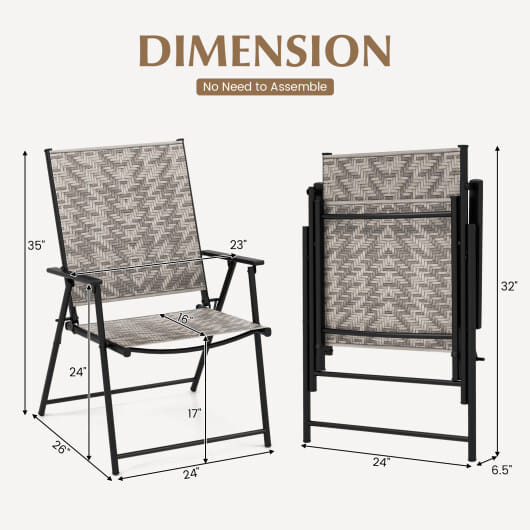 Set of 4 Patio Folding Chairs with Armrests and Portable Lawn Chairs for Garden Backyard-Gray - Col D681-NP11131GR-4