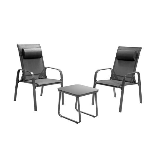 3 Pieces Patio Bistro Furniture Set with Adjustable Backrest-Gray - Color: Gray D681-NP10222GR