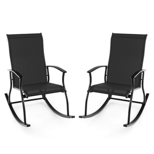 2 Pieces Outdoor Rocking Chairs with Breathable Backrest-Black - Color: Black D681-NP11398DK-2