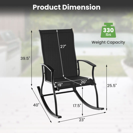 2 Pieces Outdoor Rocking Chairs with Breathable Backrest-Black - Color: Black D681-NP11398DK-2
