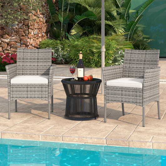 2 Pieces Outdoor PE Rattan Armchairs with Cozy Seat Cushions-White - Color: White D681-HW73142WH