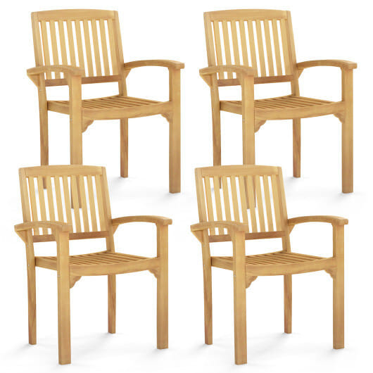 Set of 4 Outdoor Patio Chair with Slatted Seat and Curved Seat - Color: Natural D681-4*JV12647