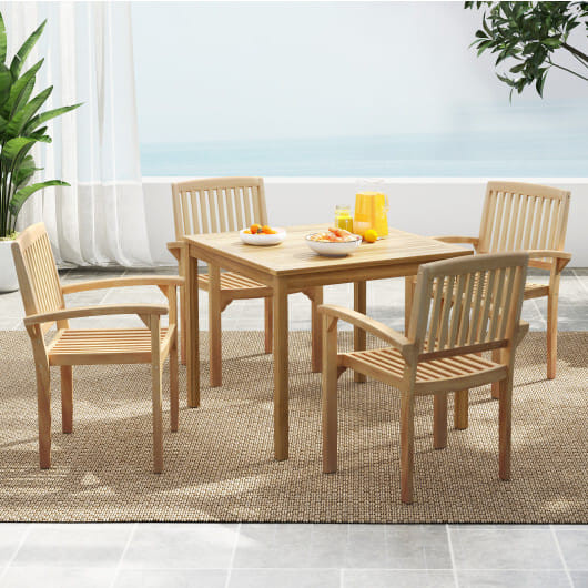 Set of 4 Outdoor Patio Chair with Slatted Seat and Curved Seat - Color: Natural D681-4*JV12647