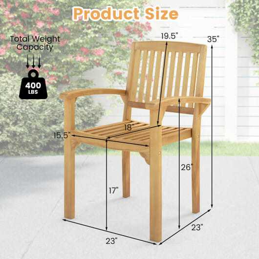 Set of 4 Outdoor Patio Chair with Slatted Seat and Curved Seat - Color: Natural D681-4*JV12647