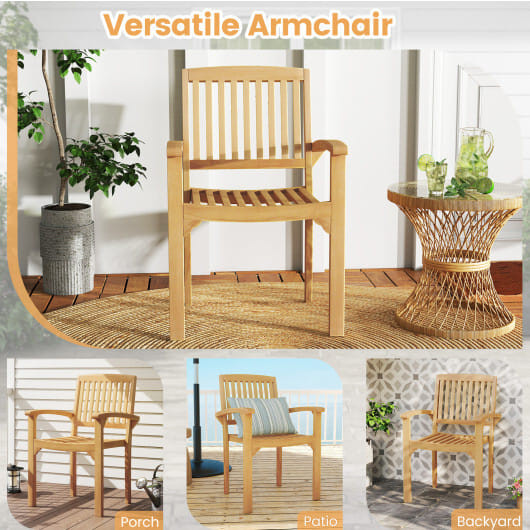 Set of 4 Outdoor Patio Chair with Slatted Seat and Curved Seat - Color: Natural D681-4*JV12647