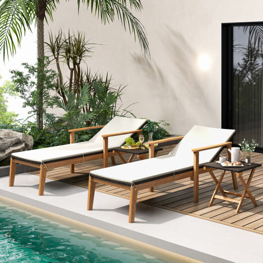 2 Piece Outdoor Chaise Lounge Chair Set Rattan Patio Chaise with Armrests D681-HW72138-2