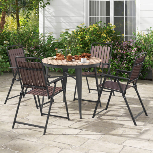 4 pcs Patio Folding Chairs with PP Seat and Back and 400 LBS Heavy-Duty Metal Frame-Brown - Color:  D681-NP11907CF-4
