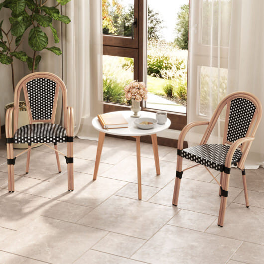 Hand-Woven PE Wicker Outdoor French Bistro Chairs Set of 2-Black - Color: Black D681-NP12056DK-2
