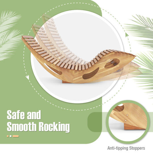Slatted Acacia 2-Seat Patio Dual Rocker Sunbed Wood Lounger with Ergonomic Curved Seat - Color: Nat D681-NP12023