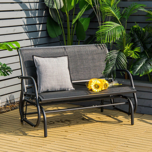 Swing Glider Chair 48 Inch Loveseat Rocker Lounge Backyard-Black - Color: Black D681-OP70489DK