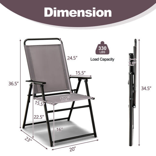 Set of 2 Outdoor Folding Sling Chairs with Armrest and Backrest-Gray - Color: Gray D681-NP11097GR-2