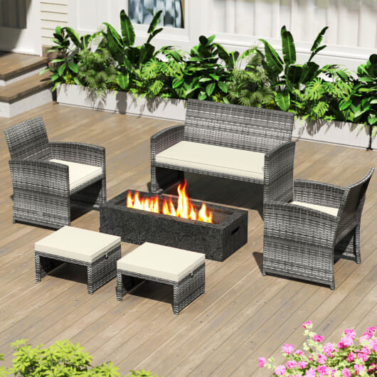 2 Pieces Patio PE Rattan Ottomans with Soft Zippered Cushions for Deck-White - Color: White D681-HW73635WH