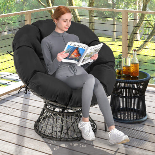 PE Wicker Papasan Chair with Thick and Removable Cushion-Black - Color: Black D681-NP12009BK