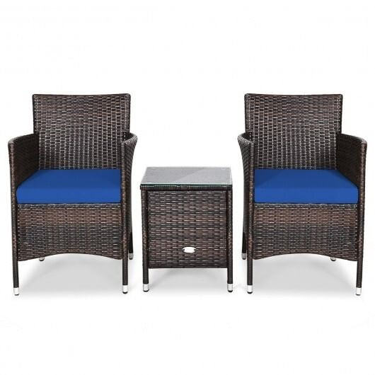 3 Pcs Patio Furniture Set Outdoor Wicker Rattan Set-Navy - Color: Navy D681-HW63850NY