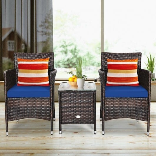 3 Pcs Patio Furniture Set Outdoor Wicker Rattan Set-Navy - Color: Navy D681-HW63850NY