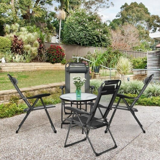 4 Pieces Patio Garden Adjustable Reclining Folding Chairs with Headrest-Gray - Color: Gray D681-OP70270GR-4