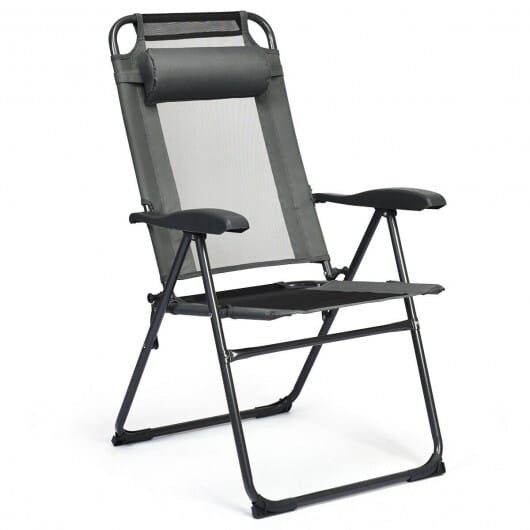 4 Pieces Patio Garden Adjustable Reclining Folding Chairs with Headrest-Gray - Color: Gray D681-OP70270GR-4