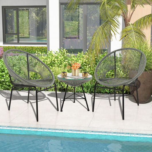 3 Pieces Patio Acapulco Furniture Bistro Set with Glass Table-Gray - Color: Gray D681-HW66981GR