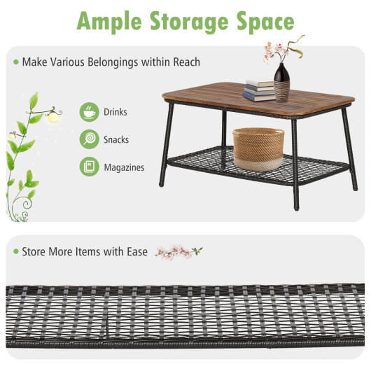 4 Pieces Patio Rattan Furniture Set with 2-Tier Coffee Table-White - Color: White D681-HW70242WH+