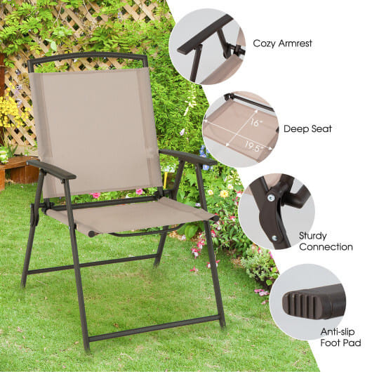 Set of 2 Patio Dining Chairs with Armrests and Rustproof Steel Frame-Beige - Color: Beige D681-NP10504BE-2