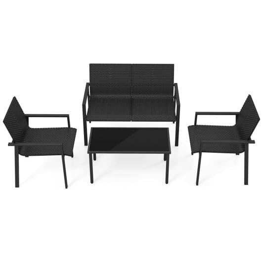 4 Pieces Patio Furniture Set with Heavy Duty Galvanized Metal Frame-Black - Color: Black D681-NP11668DK+