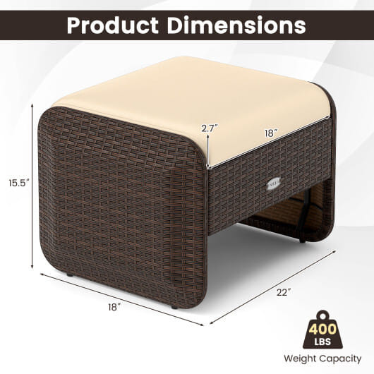 2 Pieces Outdoor Patio PE Wicker Ottomans with Removable Cushions-Brown - Color: Brown D681-HW72988BN