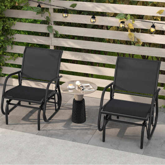 Outdoor Single Swing Glider Rocking Chair with Armrest-Black - Color: Black D681-OP70562DK