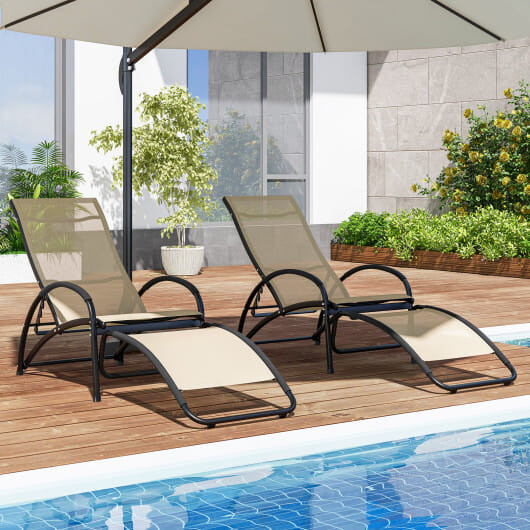2-in-1 Outdoor Rocking Chair with 4-Position Adjustable Backrest for Patio Porch Poolside-Beige - C D681-NP11615BE