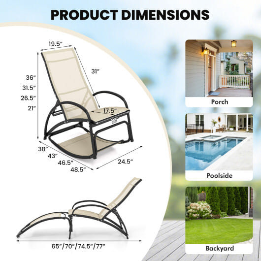 2-in-1 Outdoor Rocking Chair with 4-Position Adjustable Backrest for Patio Porch Poolside-Beige - C D681-NP11615BE