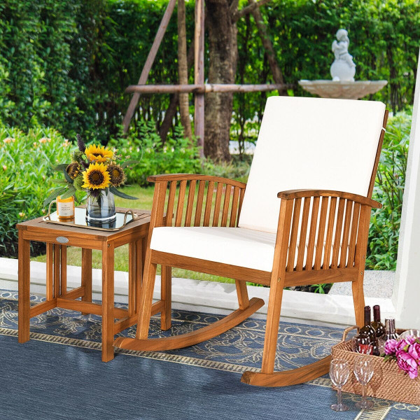 2 Pieces Acacia Wood Patio Rocking Chair Table Set - Color: Brown D681-HW63887